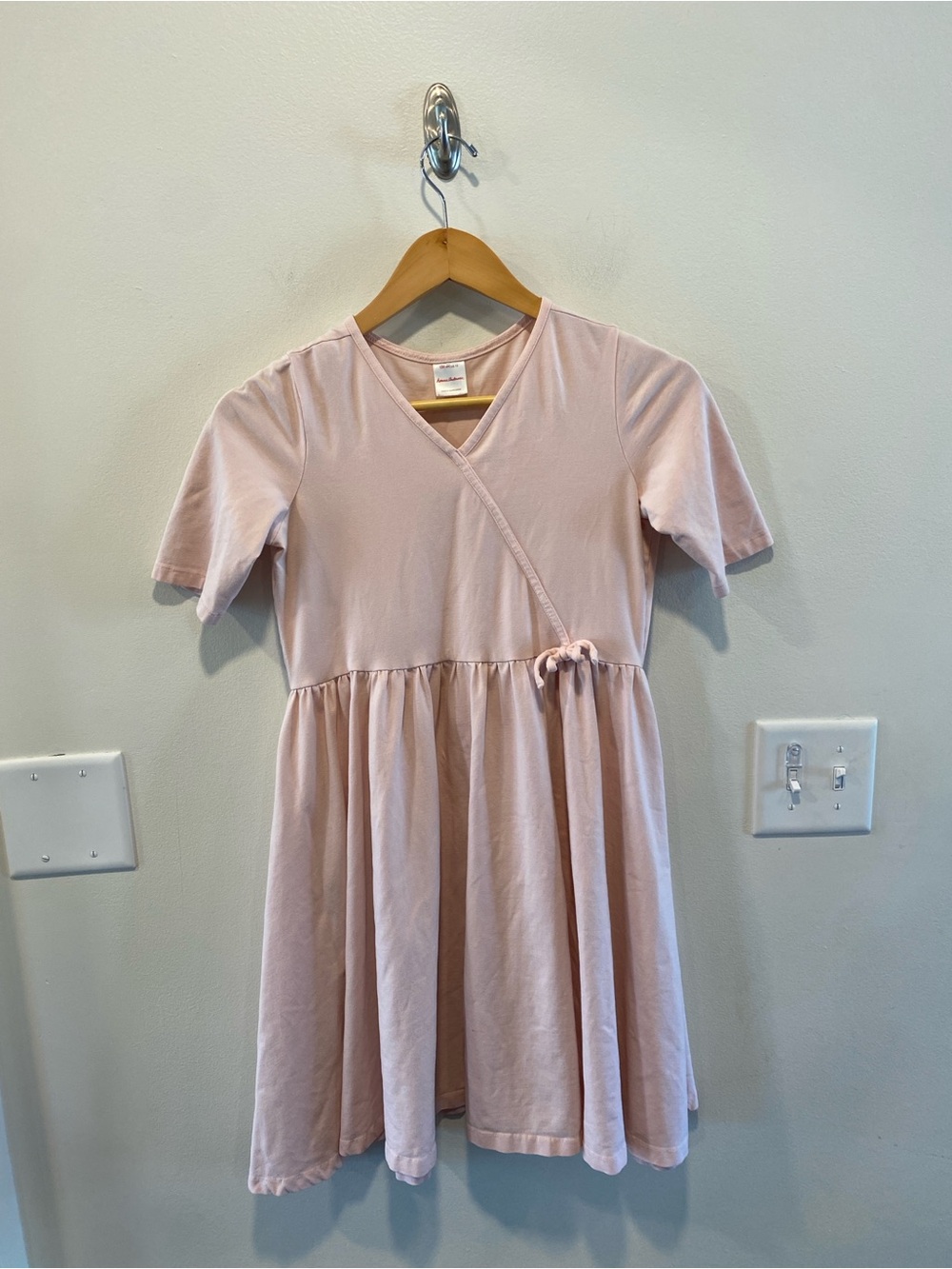 Hanna Andersson girls wrap dress stretch jersey size 150 US 12 pink twirl